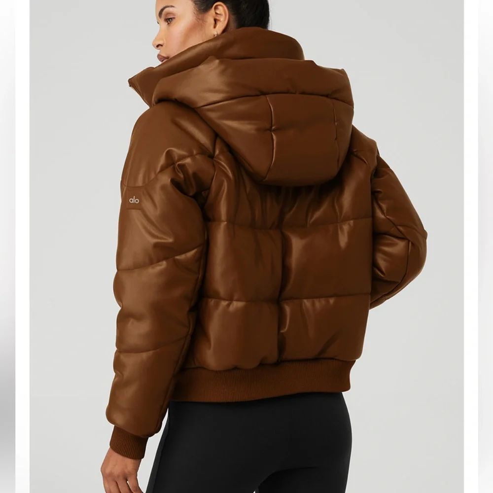 ALO Yoga Faux Leather Boss Puffer Jacket, Toasted Almond Sz XS NWT PRICE FIRM